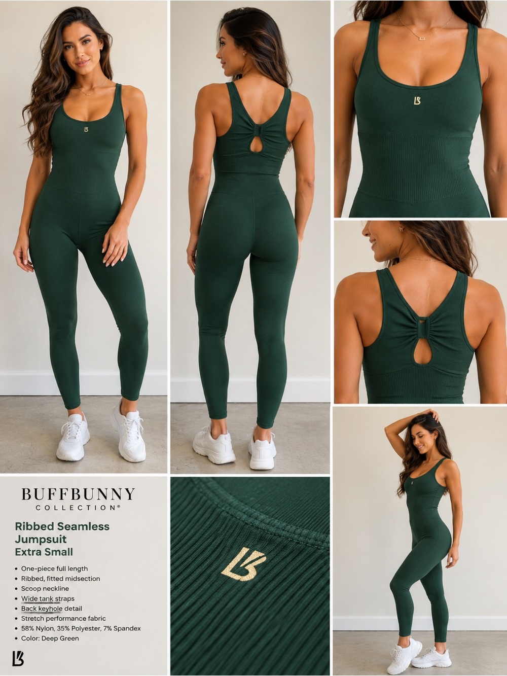 BuffBunny Collection Green Seamless Full Length Jumpsuit Bodysuit XS